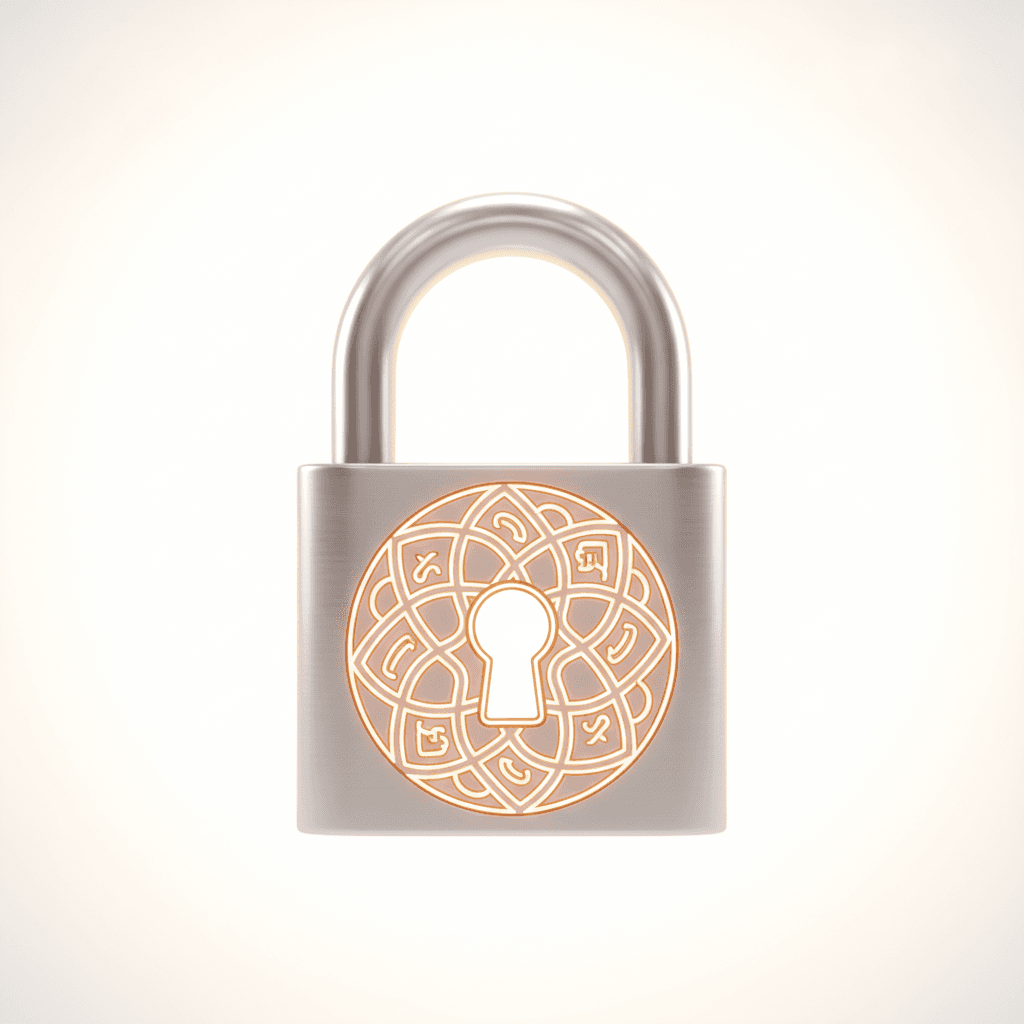 A padlock symbol with a keyhole shaped like a complex, hard-to-guess password, against a bright clean light background,
