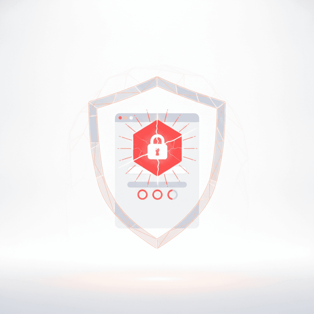 A digital shield icon protecting a login screen with a red warning sign for too many failed attempts, bright clean light