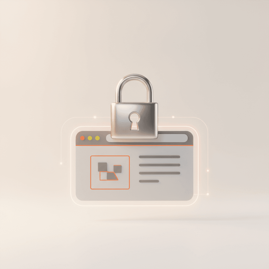 A secure website represented by a padlock icon hovering over a clean, modern web browser interface, symbolizing strong w